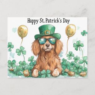 Leprechauns on truck full gold Clover leaves Postcard