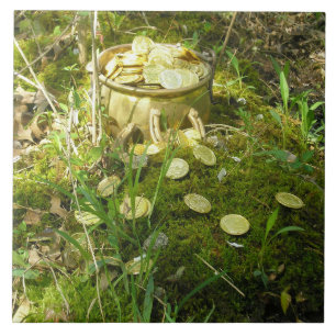 "Leprechaun's Pot of Gold in Moss!" Ceramic Tile