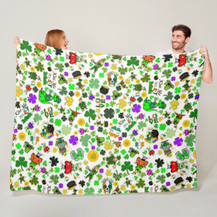 Leprechauns Shamrocks Gold Mushrooms Kiss Me Irish Fleece Blanket