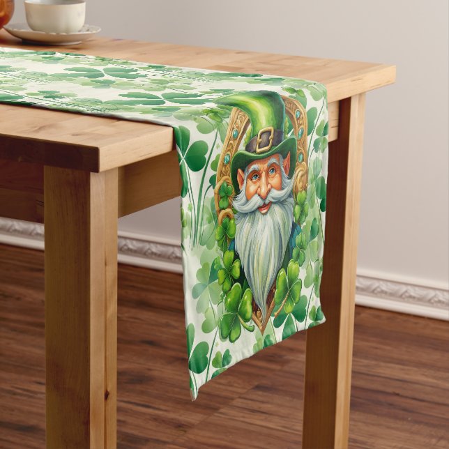 Leprechauns & Shamrocks St Patricks Day Short Table Runner (In Situ)