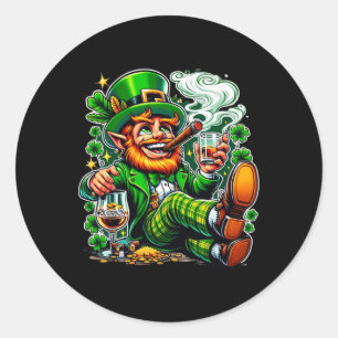 Leprechaun's St. Paddy's Day Bourbon And Cigars  Classic Round Sticker
