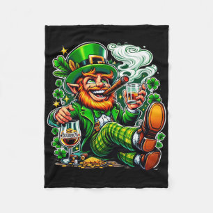 Leprechaun's St. Paddy's Day Bourbon And Cigars Fleece Blanket
