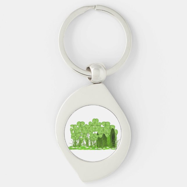 Leprechaun's Top Hat Lying in Field of Shamrocks  Key Ring (Front)