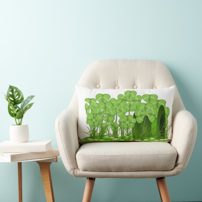 Leprechaun's Top Hat Lying in Field of Shamrocks Lumbar Cushion (Chair)