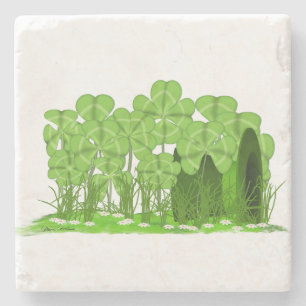Leprechaun's Top Hat Lying in Field of Shamrocks Stone Coaster