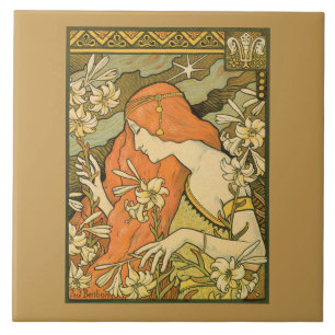 L'Ermitage French Nouveau Woman in Field of Flower Ceramic Tile