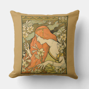 L'Ermitage French Nouveau Woman in Field of Flower Cushion