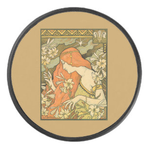 L'Ermitage French Nouveau Woman in Field of Flower Hockey Puck