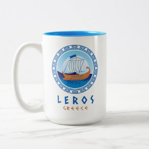 Leros, Greece Greek Ship Design Two-Tone Coffee Mug