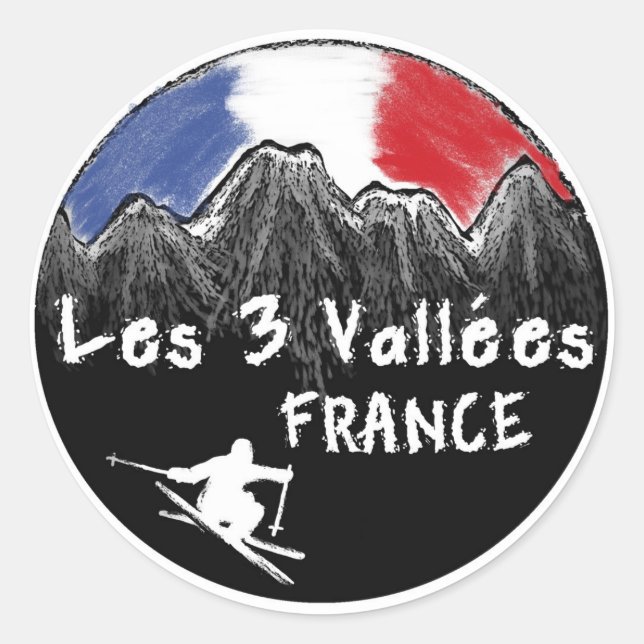 Les 3 Vallées France skier Classic Round Sticker (Front)