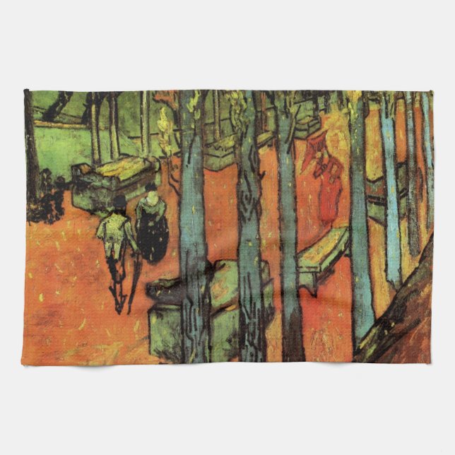 Les Alyscamps, Autumn Leaves by Vincent van Gogh Tea Towel (Horizontal)