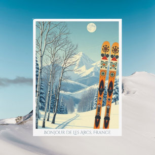 Les Arcs France ski resort retro Postcard