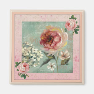 Les Belles Fleurs Pink Vintage Style Magnet
