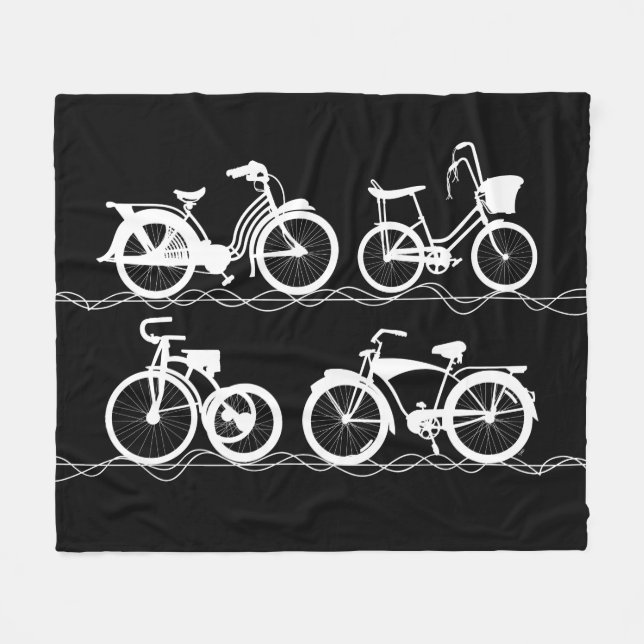Les Bicyclettes White Fleece Blanket (Front (Horizontal))