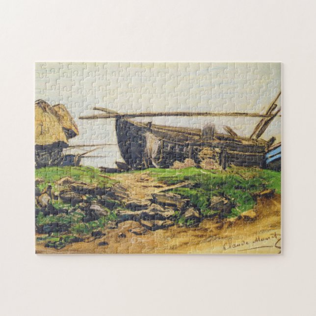 Les Caloges & Boats at Etretat Monet Fine Art Jigsaw Puzzle (Horizontal)
