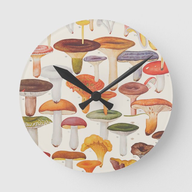 Les Champignons Mushrooms Round Clock (Front)