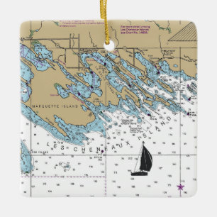Les Cheneaux Islands MI Chart Ceramic Ornament