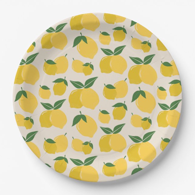 Les Citrons 01 Retro Lemon Abstract Lemons Paper Plate (Front)