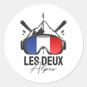 Les Deux Alpes France Ski Resort Retro Skiing Classic Round Sticker