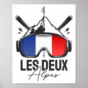 Les Deux Alpes France Ski Resort Retro Skiing  Poster