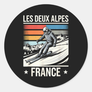Les deux alpes france skiing, french mountain ski classic round sticker