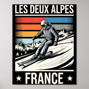 Les deux alpes france skiing, french mountain ski poster