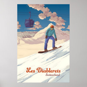 Les Diablerets Snowboarding Travel Poster