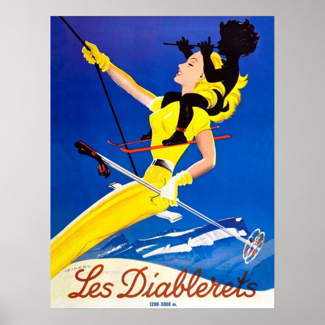 Les Diablerets, woman on ski lift Poster (Front)
