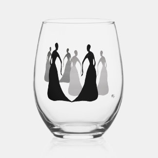 Les Femmes Black and Grey Stemless 16oz.Wine Glass