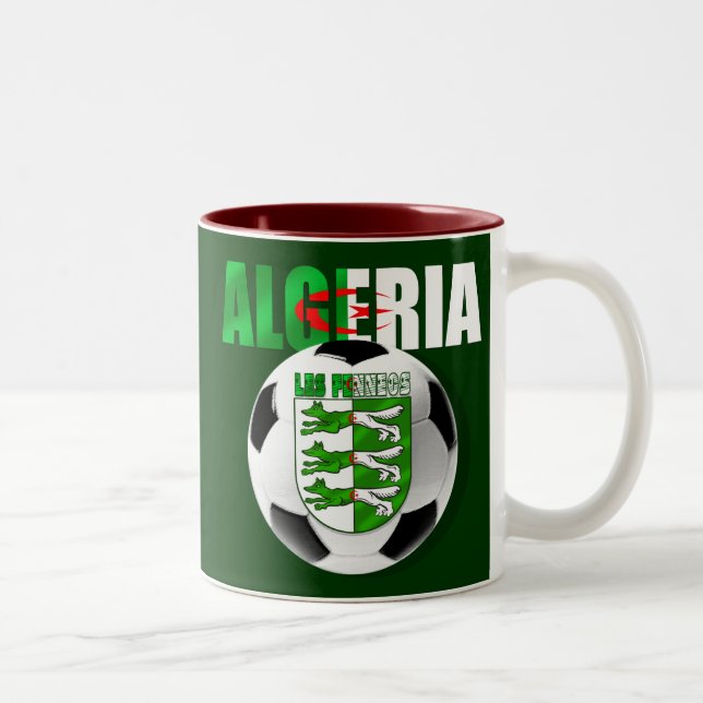 Les Fennecs Algeria flag soccer ball shield gifts Two-Tone Coffee Mug (Right)