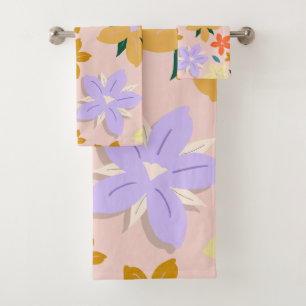 Les Fleurs 04 Retro Colourful Floral Bath Towel Set