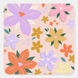 Les Fleurs 04 Retro Colourful Floral Square Sticker