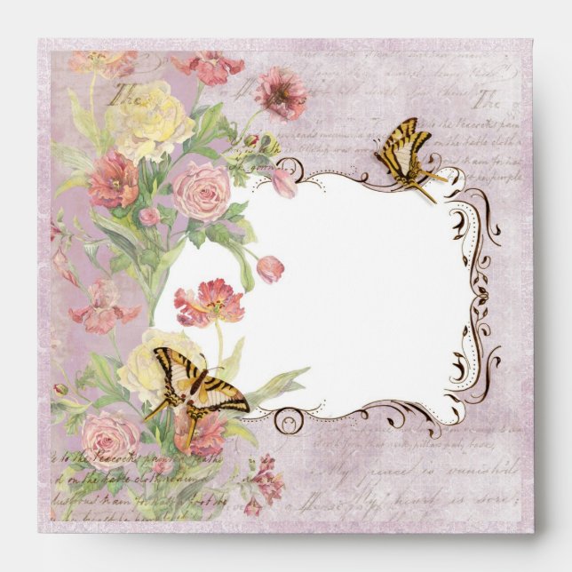 Les Fleurs Peony Rose Tulip Floral Flowers Wedding Envelope (Front)