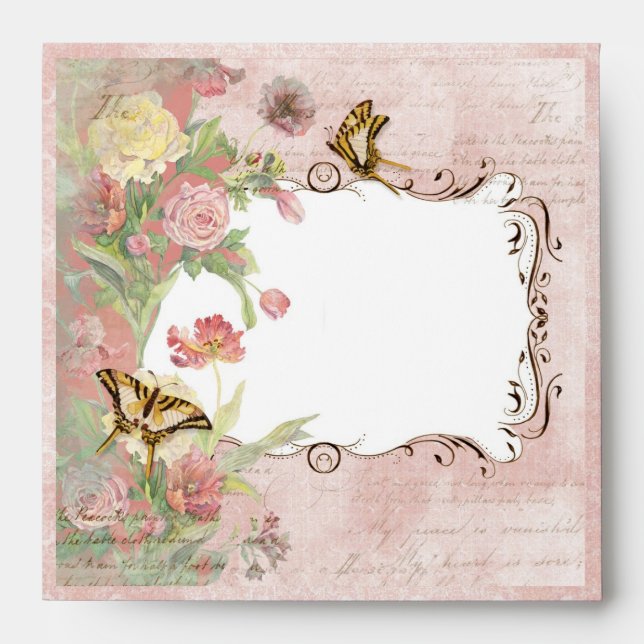 Les Fleurs Peony Rose Tulip Floral Flowers Wedding Envelopes (Front)