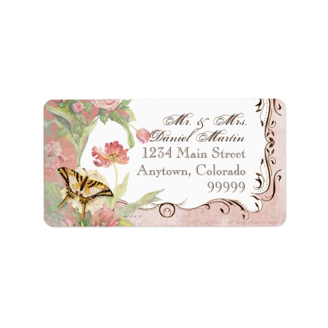 Les Fleurs Peony Rose Tulip Floral Flowers Wedding Label (Front)