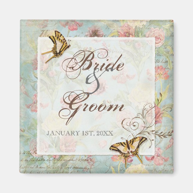 Les Fleurs Peony Rose Tulip Floral Flowers Wedding Magnet (Front)