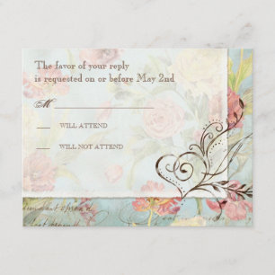 Les Fleurs Peony Rose Tulip Floral Flowers Wedding RSVP Card