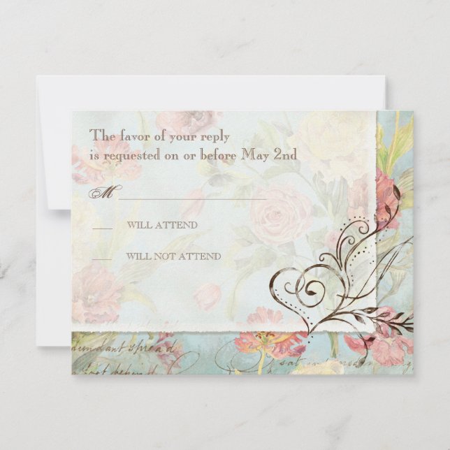 Les Fleurs Peony Rose Tulip Floral Flowers Wedding RSVP Card (Front)