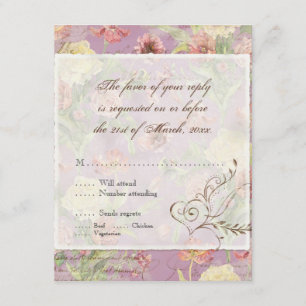 Les Fleurs Peony Rose Tulip Floral Flowers Wedding RSVP Card