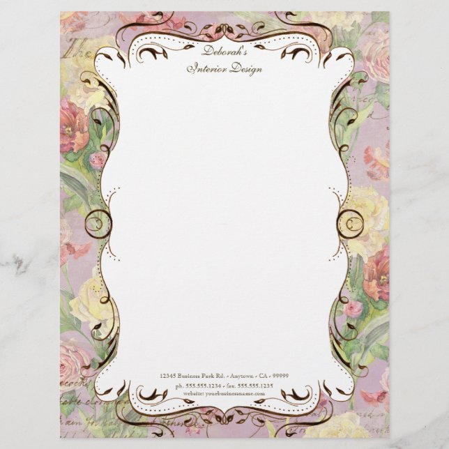 Les Fleurs Peony Rose Tulip Floral Stationery Letterhead Design (Front)