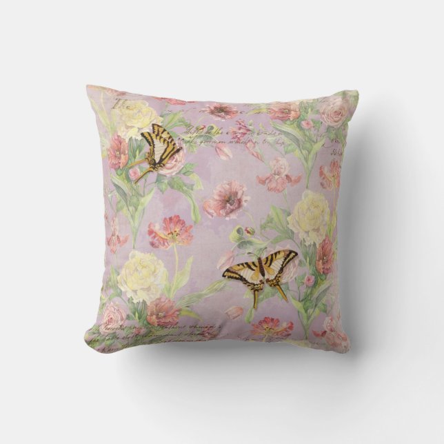 Les Fleurs Peony Rose Tulip Iris Floral Flowers Cushion (Front)