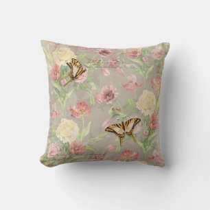 Les Fleurs Peony Rose Tulip Iris Floral Flowers Cushion