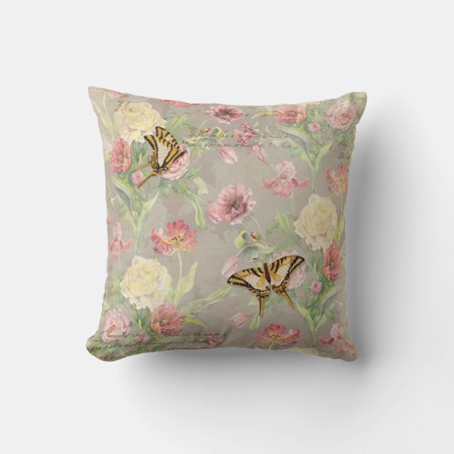 Les Fleurs Peony Rose Tulip Iris Floral Flowers Cushion (Front)