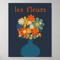 Les Fleurs Retro Flowers in Vase Blue Orange