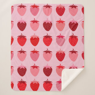 Les Fraises 01 Pink And Red Preppy Strawberries Sherpa Blanket