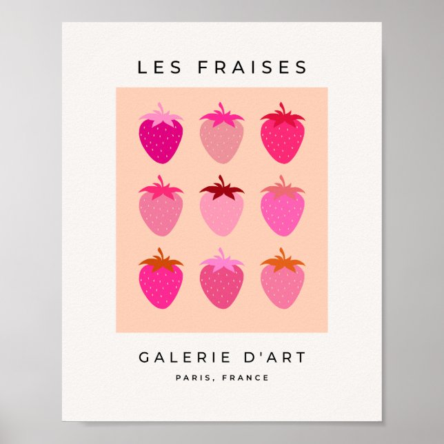 Les Fraises 02 Pink And Orange Preppy Strawberries Poster (Front)