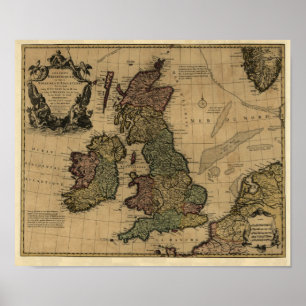 Les Isles Britanniques, 1700's Map - Customised Poster