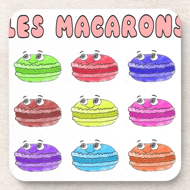Les Macarons Cute Cartoon Coaster (Front)