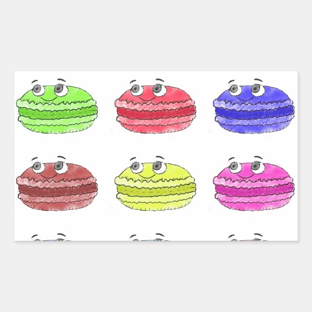Les Macarons Cute Cartoon Rectangular Sticker (Front)