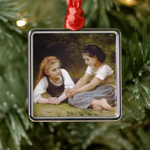 Les Noisettes: Girls, Friends Collecting Hazelnuts Metal Ornament
